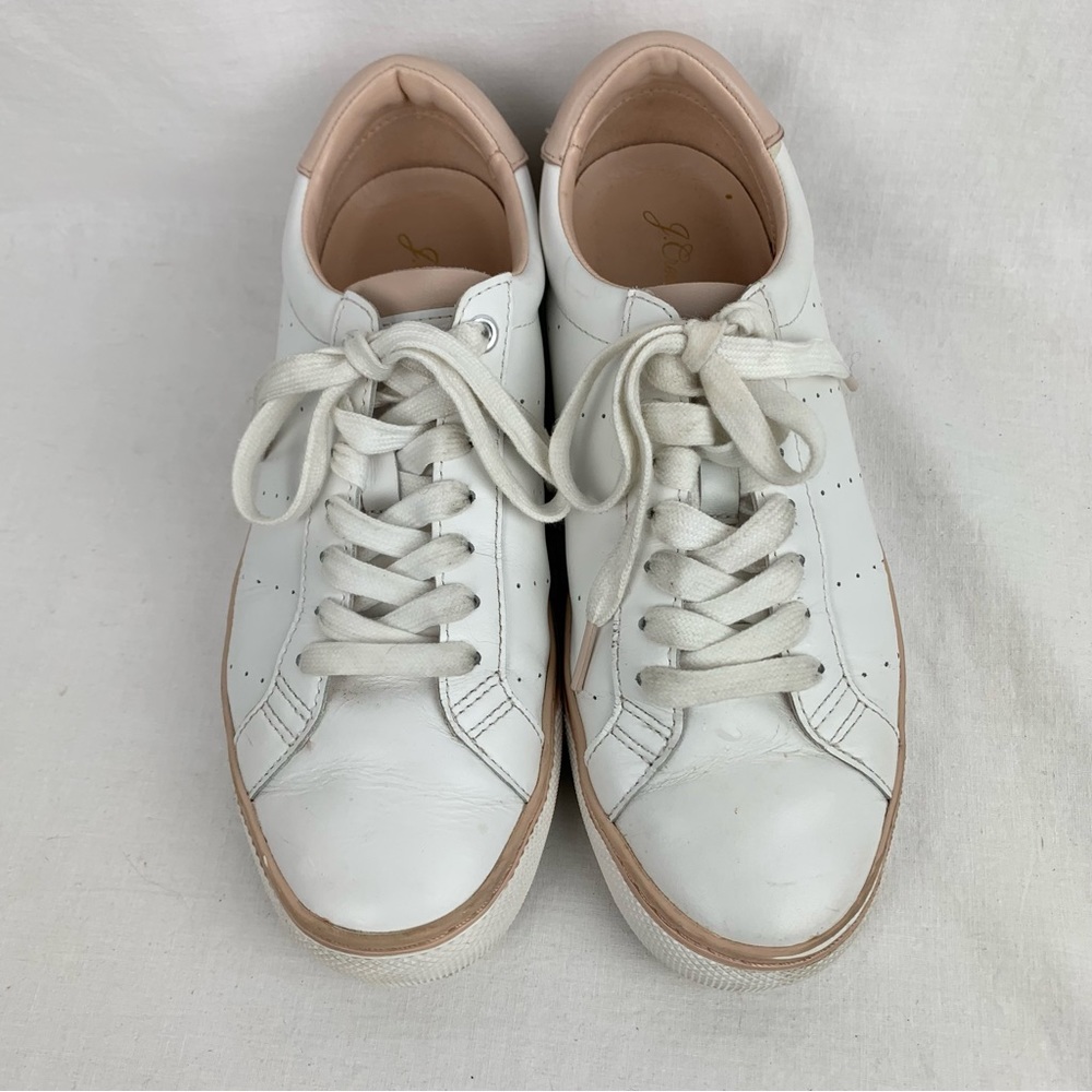 J. Crew Saturday Sneakers White Leather Pink Trim size 8